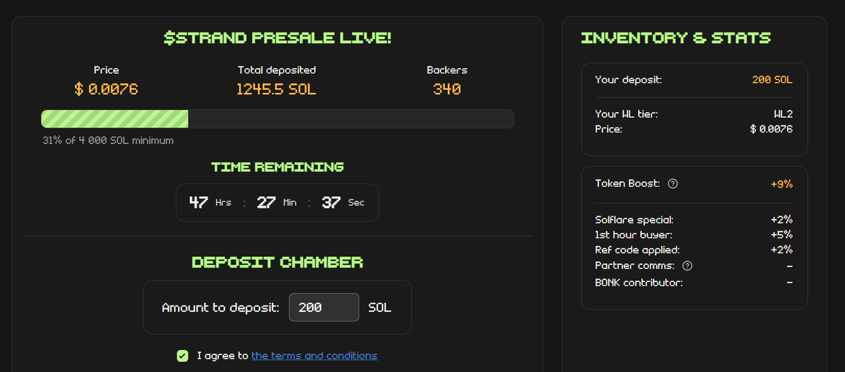 Nik7810's tweet photo. I'm in. Just deposited 200 SOL into the @blockstranding presale.

My conviction is extremely high. A project with this level of backing, at a $7.6M FDV and with 100% unlocked at TGE, is an opportunity you rarely see.

The $STRAND presale is live now. This is one you don't want to miss.

Why am I so bullish on this?

The fundamentals are stacked:

Top-tier backers & funds are invested.

Deep collaborations with the #Solana ecosystem, including support from @solana itself and its CEO, @toly.

It’s a fully on-chain game that is already live and battle-tested.

At this valuation, the potential for significant X's on listing is massive. NFA, but this is a no-brainer for me.

#GameFi #Presale $STRAND #Airdrop