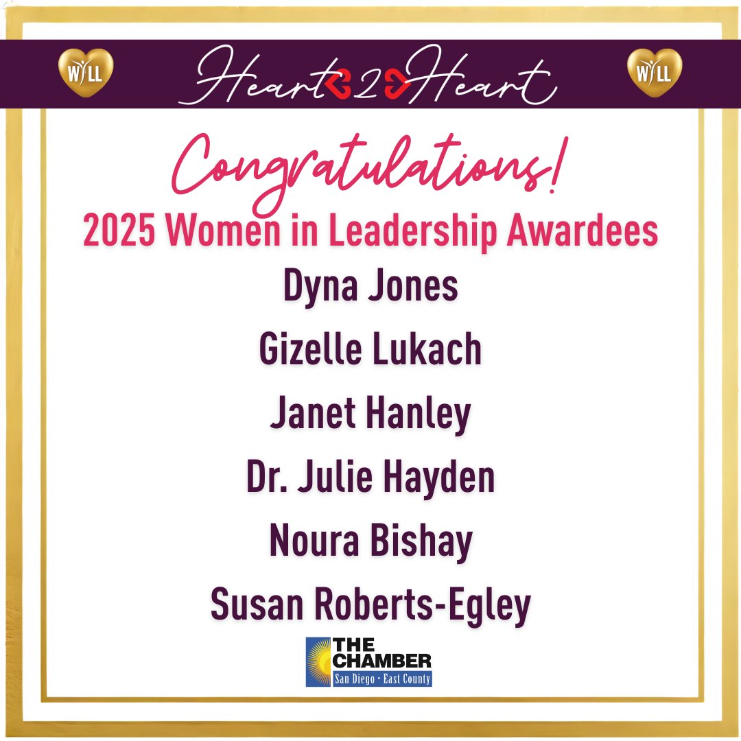 sdeccc's tweet image. 🌟 Congratulations to the 2025 Women In Leadership Awardees 🌟
The San Diego Regional East County Chamber of Commerce extends our sincere gratitude to everyone who joined us for the 23rd Annual Women in Leadership Luncheon (WILL) at Sycuan Casino Resort.
It was an inspiring…