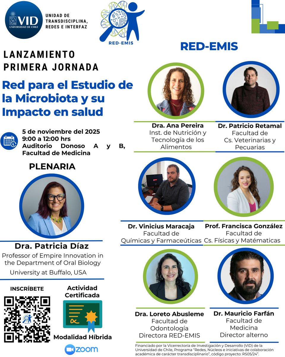 Te invitamos a ser parte de la primera Jornada de la Red para el Estudio de la Microbiota y su Impacto en Salud.

🗓️5 de noviembre, de 9 a 12hrs. Evento híbrido y certificado.

➡️Inscripciones: docs.google.com/forms/d/e/1FAI…