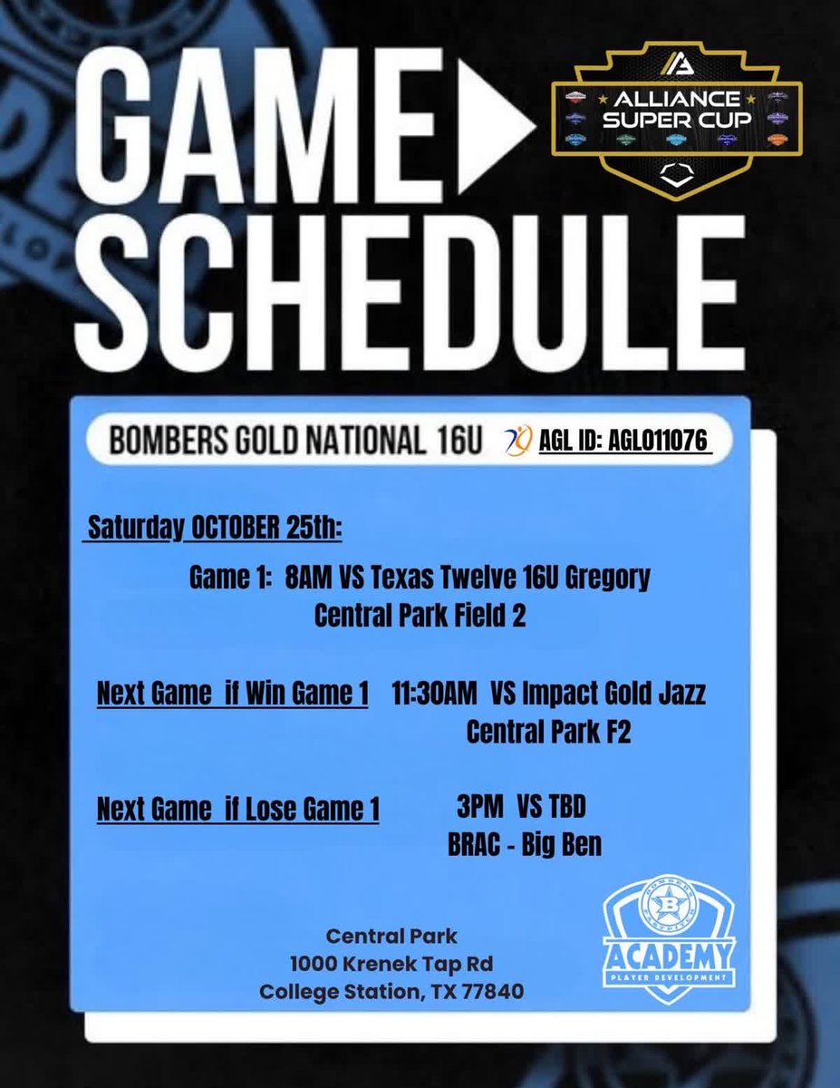 Come check us out at Central Park this weekend.  Can’t wait to see some familiar faces out there! <a href="/bombersGold16u/">Bombers Gold 16U National 🥎</a> <a href="/McLennan_SB/">McLennan Softball</a> <a href="/gclvsoftball/">Grayson Softball</a> <a href="/ETBU_Softball/">ETBU Softball</a> <a href="/MeanGreenSB/">UNT Softball</a> <a href="/WTAMUSoftball/">Lady Buff Softball</a> <a href="/McNeeseSoftball/">McNeese Softball</a> <a href="/UTSASoftball/">UTSA Softball</a>