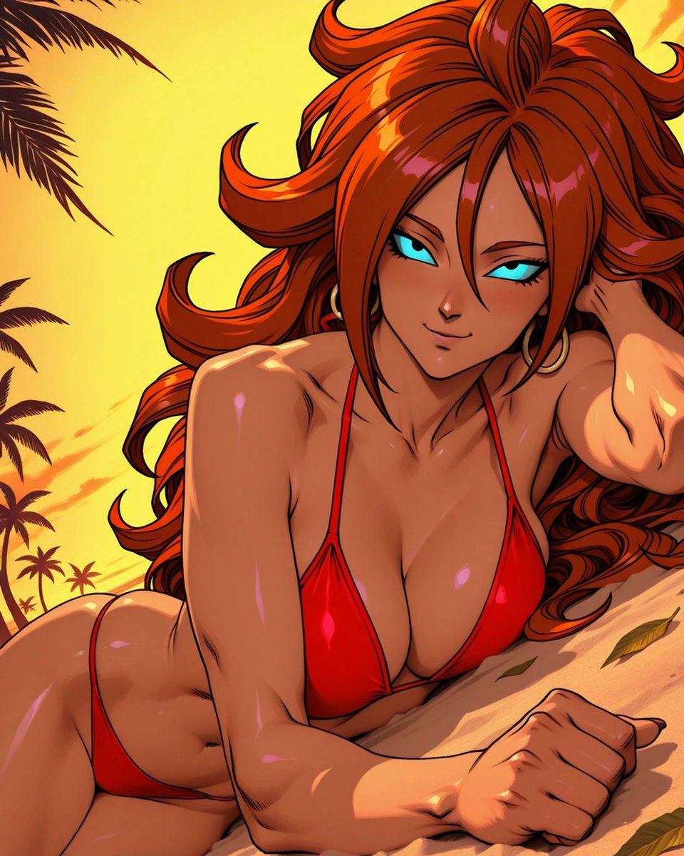 DaddyJimHQ's tweet image. Catching rays and gaming vibes with Android 21 on the beach! 🌴😎 #AIArt #Android21 #Beach #Dragonball #DaddyJim