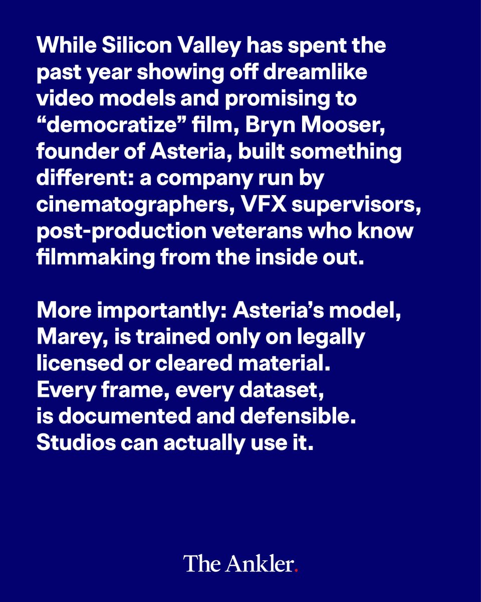 TheAnkler's tweet image. .@ebarmack talks with Bryn Mooser, the founder behind @Asteria, an AI company that’s training models only on licensed, legally defensible material. The goal: safeguard IP and give studios AI tools that respect creativity rather than replace it theankler.com/p/sora-2-shook…