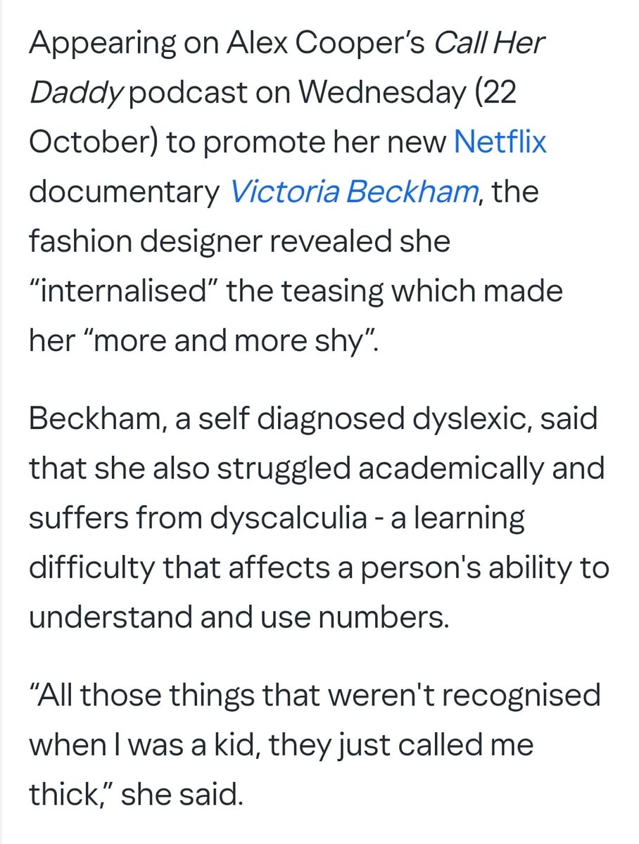DyscalculiaNet1's tweet image. Victoria Beckham has today shared that she has both #dyslexia and #dyscalculia. It is great to hear celebrities finally opening up about dyscalculia and raising #dyscalculiaawareness! Thank you! 

uk.style.yahoo.com/kids-school-ca…