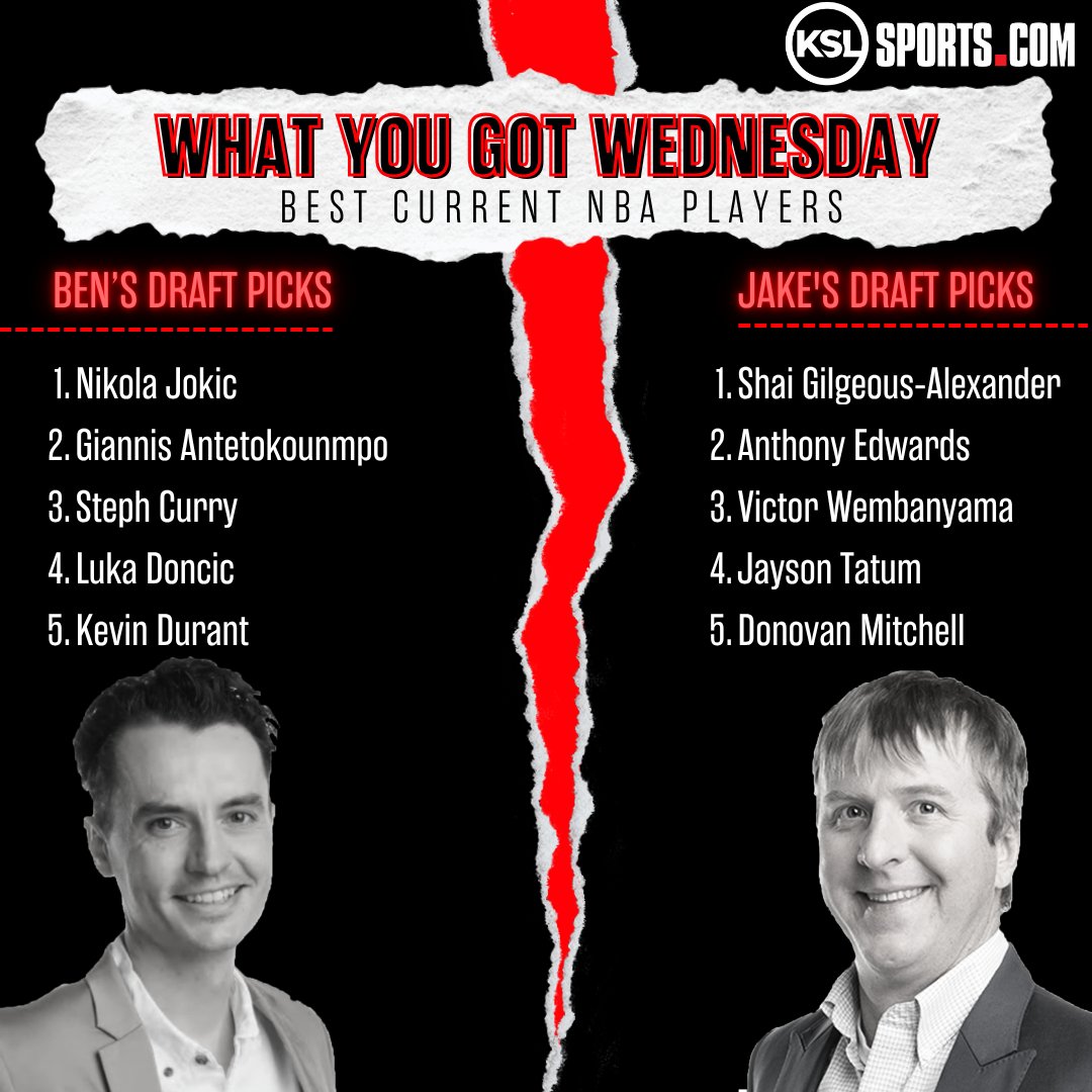 JakeAndBenKSL's tweet image. It's What You Got Wednesday with @JakeScottZone &amp;amp; @BensHoops Today they draft their Top 5:             
- Best Current NBA Players
- Best Things of "4"

Drop a vote below for who you think has the best picks! And let us know who we missed ⬇️