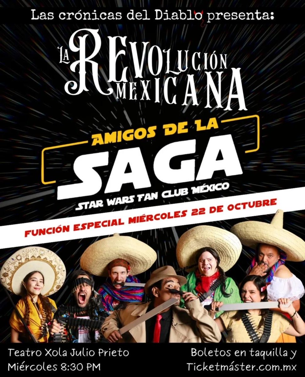 TEATRO XOLA (@teatroxola) on Twitter photo Desde una galaxia muy muy lejana vienen nuestros amigos 🌌¡a disfrutar de la función!🤯✨️
Conocerás a ✨️Los amigos de la saga✨️ y podrás disfrutar de una función muy especial, solo este miércoles 22 de octubre 😎🎭😈 Desde una galaxia muy muy lejana vienen nuestros amigos 🌌¡a disfrutar de la función!🤯✨️
Conocerás a ✨️Los amigos de la saga✨️ y podrás disfrutar de una función muy especial, solo este miércoles 22 de octubre 😎🎭😈