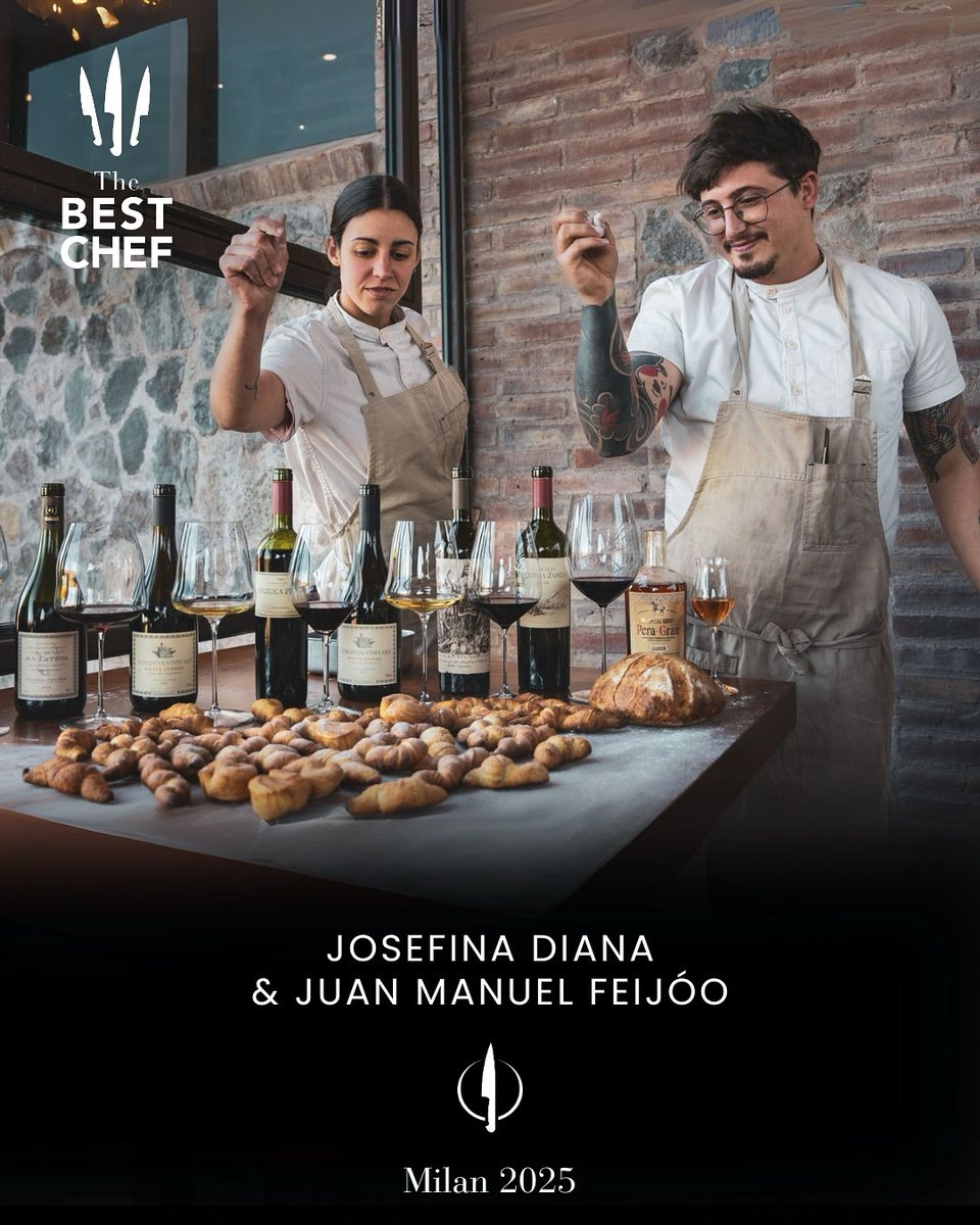 CatenaMalbec's tweet photo. #WineFirst Congratuations to our chefs @josefinadiana and @juanmafeijoojj , who have been honored with a Knife Award at @TheBestChefAwards 2025 in Milan, Italy. Their vision and creativity craft the dishes that pair perfectly with Angélica’s Wine First philosophy. https://t.co/tui37bj4oL