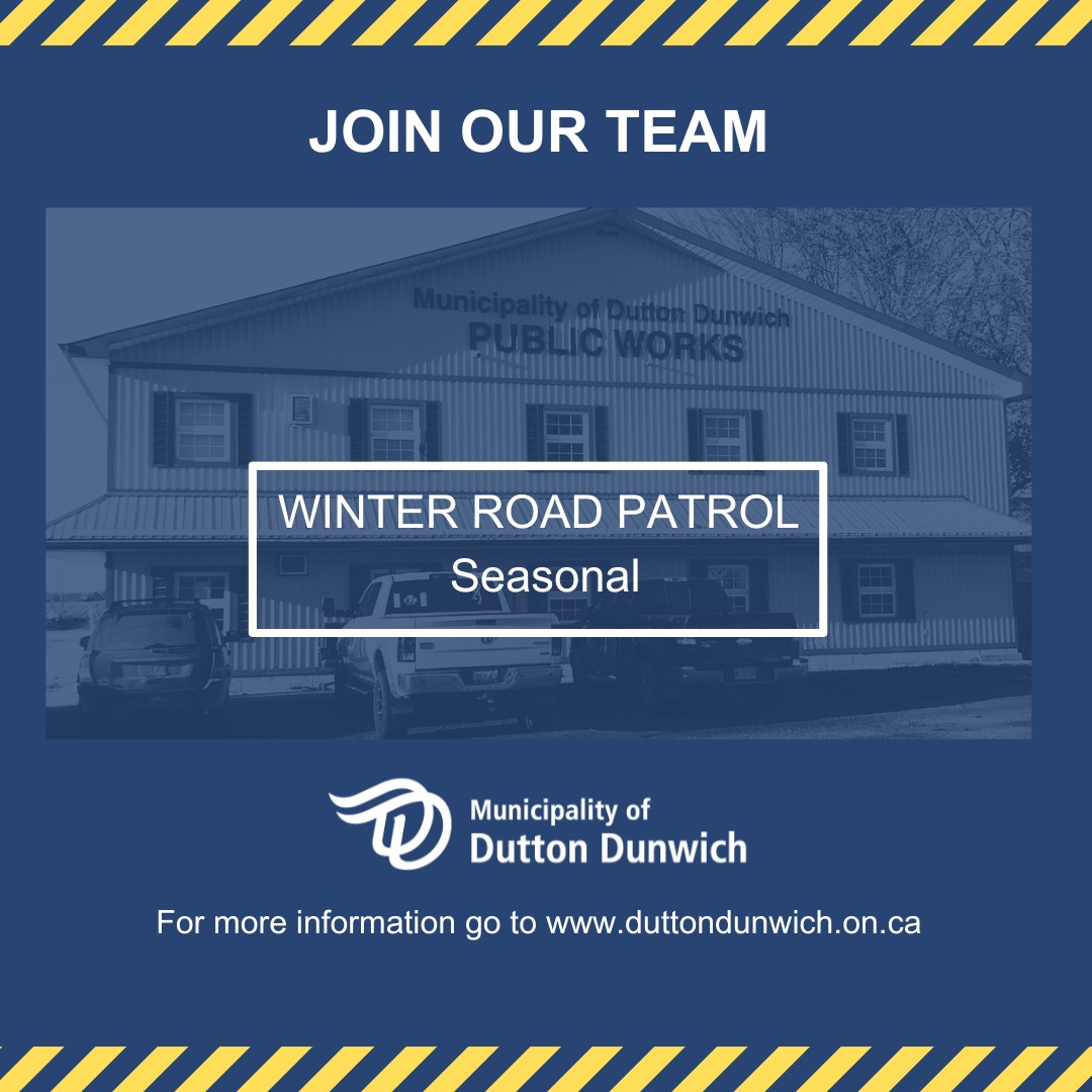 Join our team, we are looking for seasonal Winter Road Patrols. Please visit our website for more information: duttondunwich.on.ca/en/living-here…