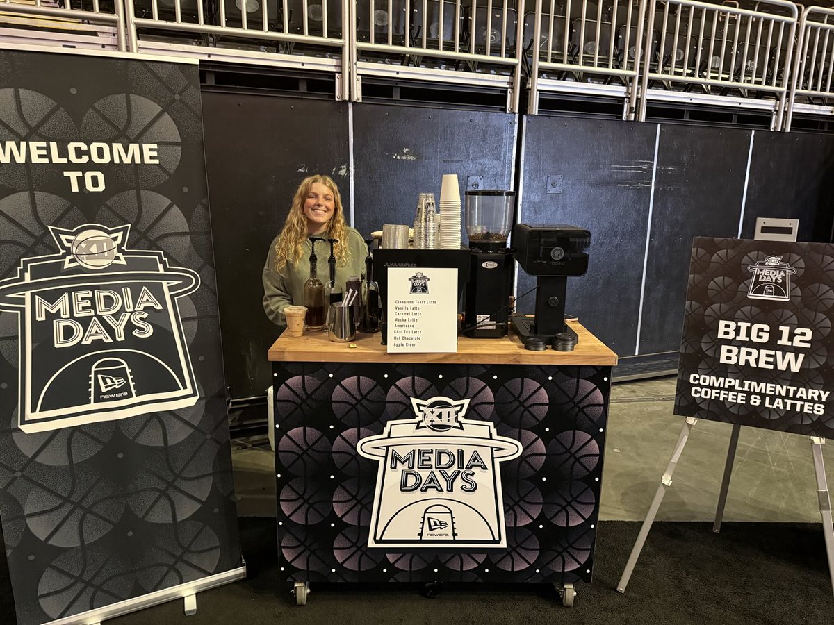 BUDREW's tweet photo. Nobody does media day like the ⁦@Big12Conference⁩ !!!  For all us coffee drinkers this is ELITE! Thanks ⁦@brettyormark⁩ https://t.co/UJVHOUjKMz