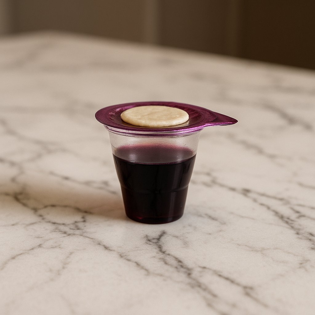 andrewcootware's tweet image. Is it a sin to take communion with a wafer and grape juice sealed in plastic?

Jesus said bread and wine.

At what point does convenience become disobedience?