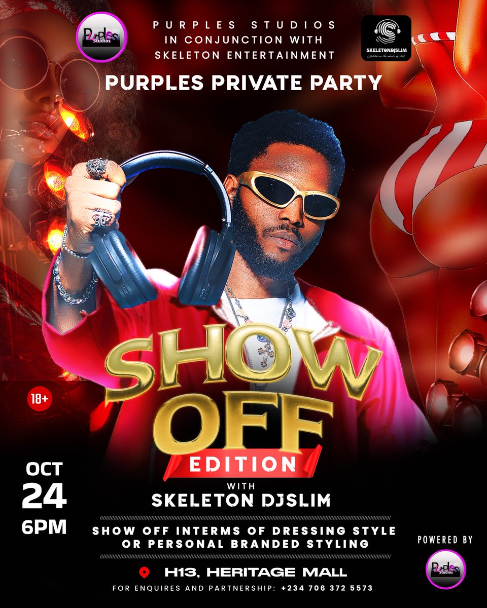 💜 Purple’s Private Party — Live This Friday! 💜
Another episode of pure energy, smooth blends, and heavy vibes with <a href="/skeletondjslim/">SkeletonOnDWheelsOfSteel</a> on deck 🎧🔥

🕒 Time: 6PM (WAT)
📍 Live on: [YouTube Live]
💃🏾 Let’s dance, vibe, and celebrate the culture.
#skeletondjslim #purplesprivateparty