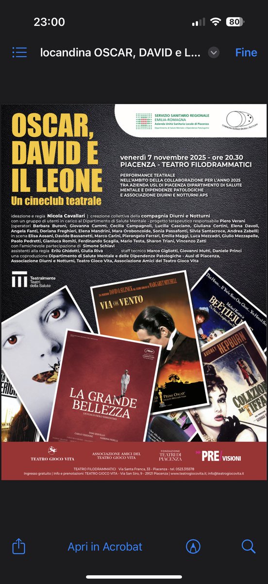 Titolo cinefilo per spettacolo teatrale… cinefilo. Grazie a una carrellata di film per vari motivi indimenticabili, i Diurni e Notturni promettono citazioni gustose, riferimenti culturali alti e popolari, e molte risate.
Ciak 🎬