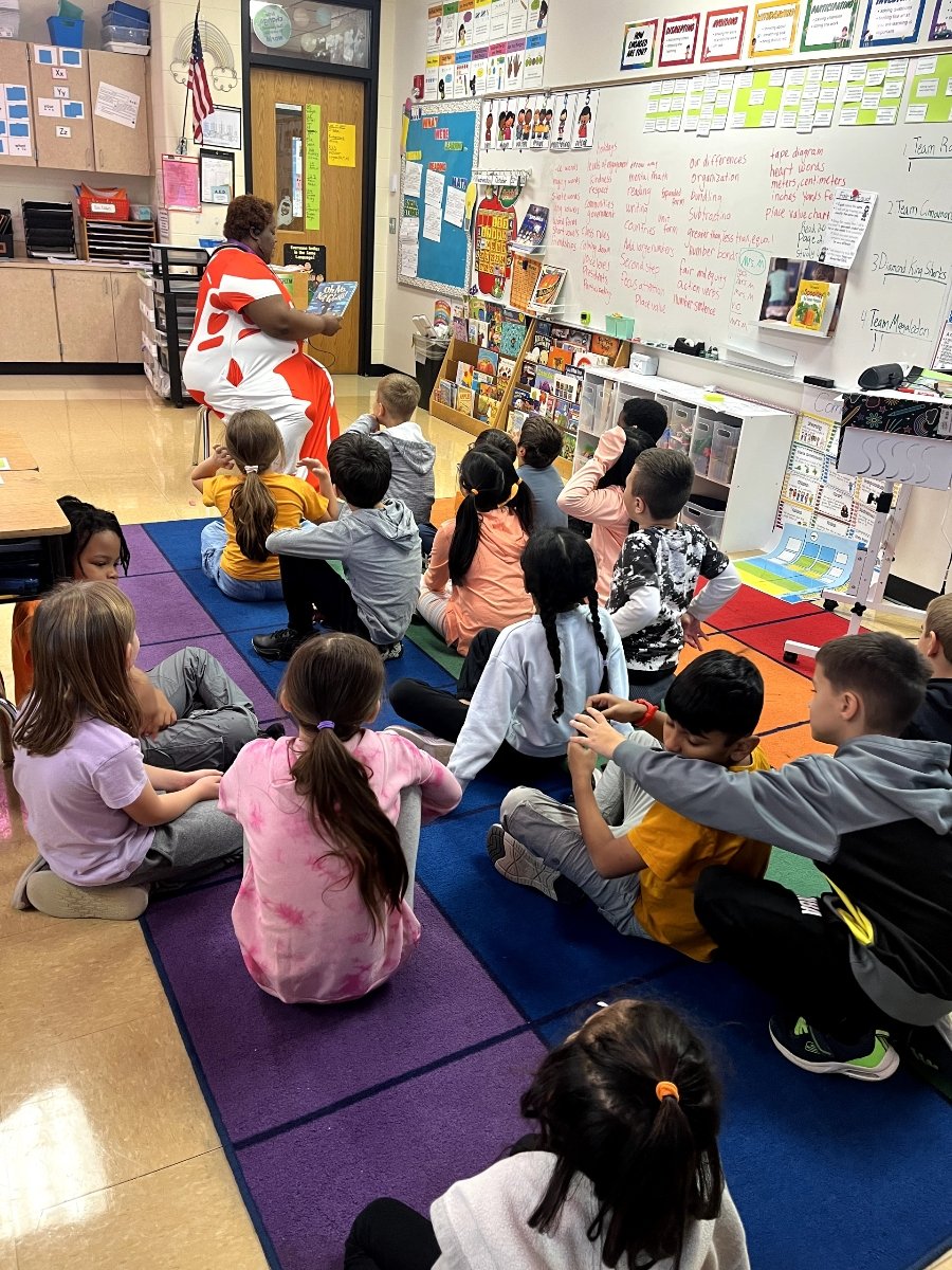 Today we wore orange to unify against bullying! Tomorrow we wear pj's or comfy clothes! Mrs. Murawski's class had a special visitor!!!