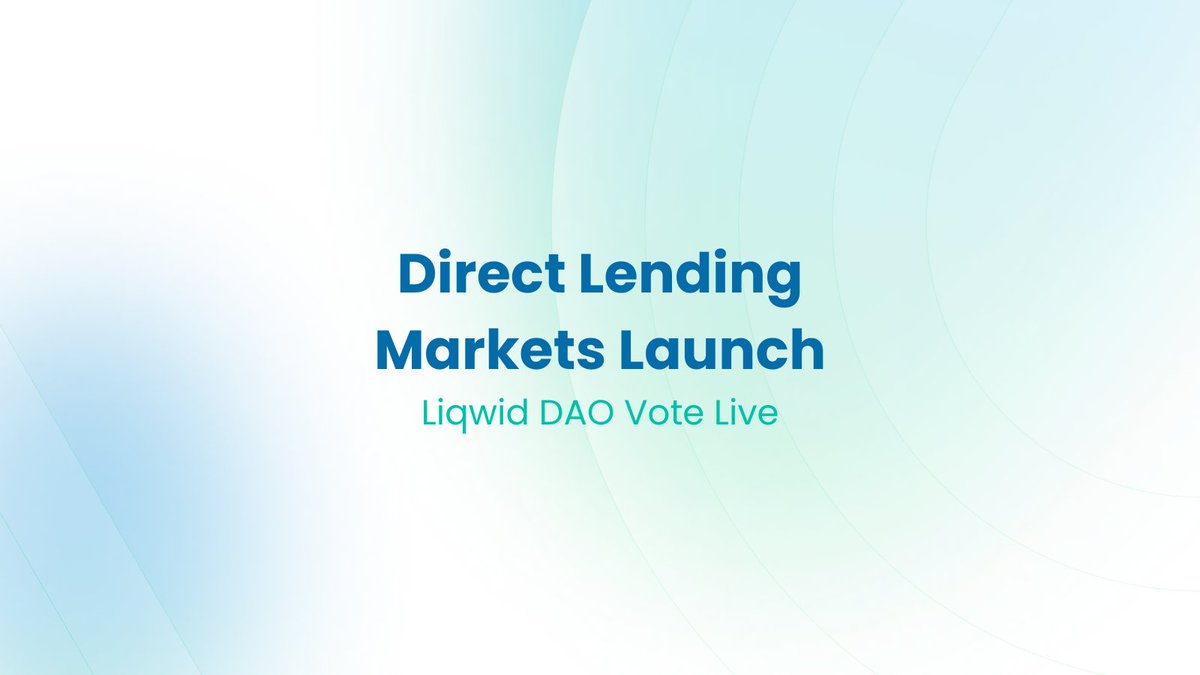 liqwidfinance's tweet image. 💼 Governance Vote Live — Direct Lending Markets

Liqwid DAO is voting on the launch of Direct Lending Markets, enabling verified borrowers to access dedicated capital from lenders.

Key Highlights:
 • Peer-to-Entity lending via on-chain verification
 • Secure RWA &amp;amp;…
