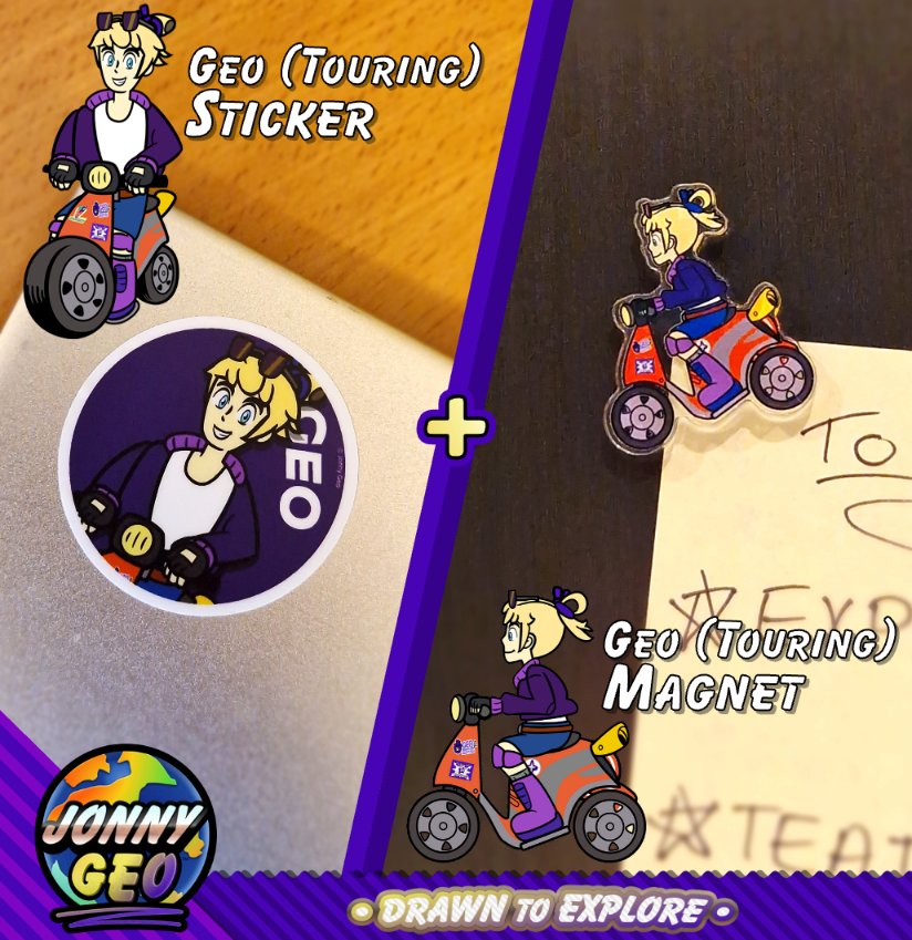 _JonnyGeo's tweet photo. #DrawnToExplore your daily life 🏙

This special addition to the 'Drawn to Explore' collection combines a sticker and magnet in one set. With designs featuring Touring Geo riding the Metroped, these small but mighty items bring a dusting of adventure. Keep away from Baby Geo. https://t.co/5mushTdH2k