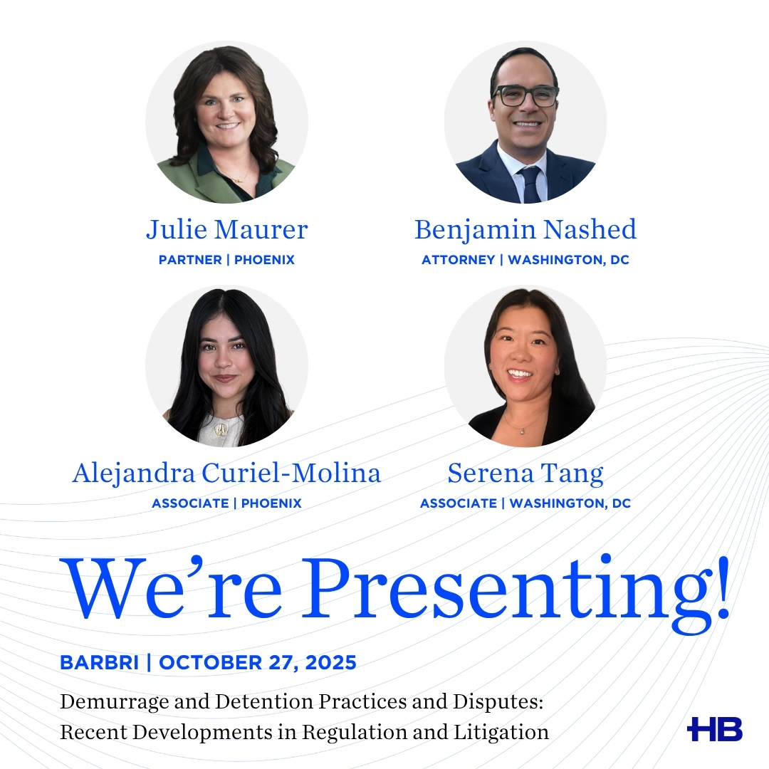 Join Julie Maurer, Benjamin Nashed, Alejandra Curiel, and Serena Tang at <a href="/barbri/">BARBRI</a> on Monday, October 27, 2025, for "Demurrage and Detention Practices and Disputes: Recent Developments in Regulation and Litigation." More info &amp; registration: ow.ly/iSi350XgoBE 

#MaritimeLaw