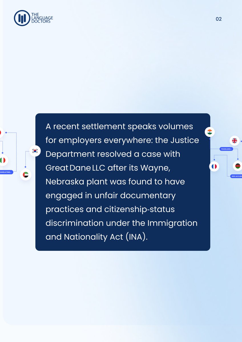 TheLanguageDocs's tweet image. Translation and language‑access issues aren’t separate from I‑9 compliance - they are central to it. If your workforce includes LEP individuals (or could), a weak language‑access policy isn’t just a support issue - it’s a potential discrimination and enforcement risk.