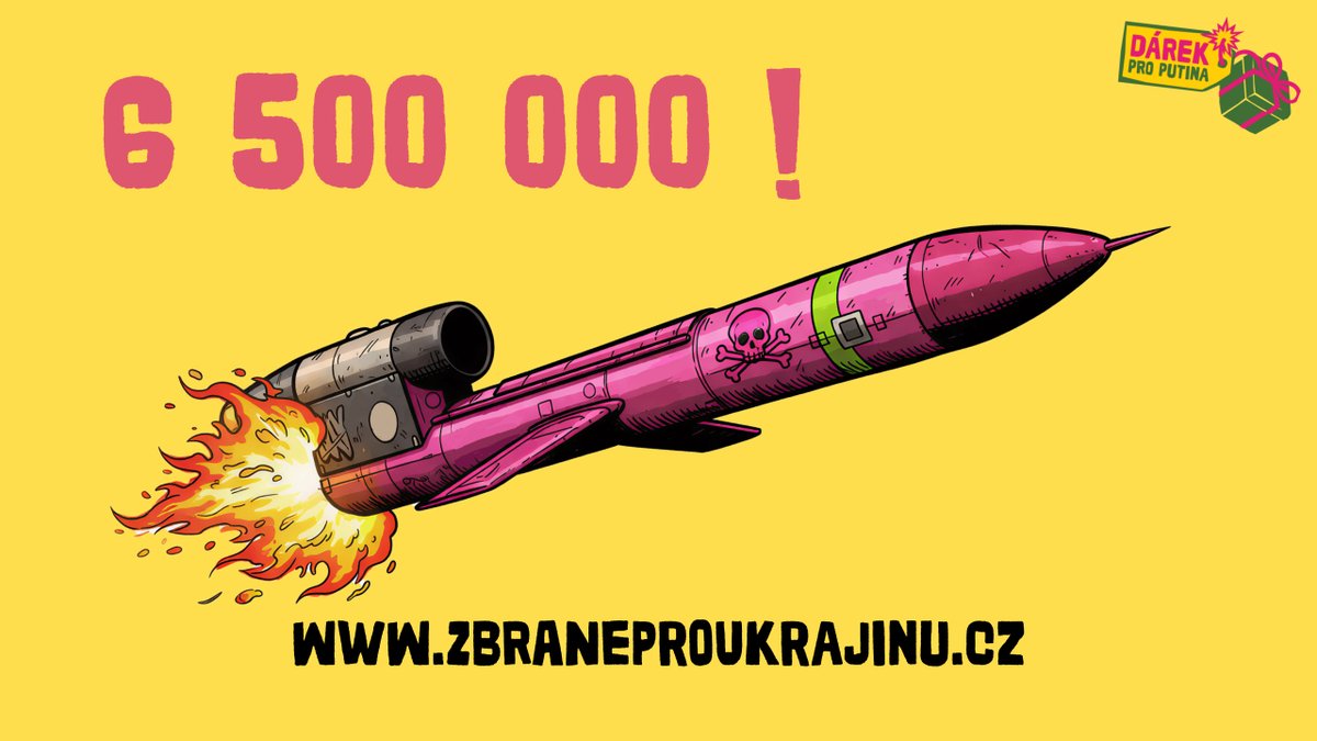 Řeknu to stručně. Sbírka na pořízení střely Flamingo, která ponese jméno DANA 1 je přesně v polovině. Za 27 hodin jste nám poslali už šest a půl milionu. Jste skvělí.