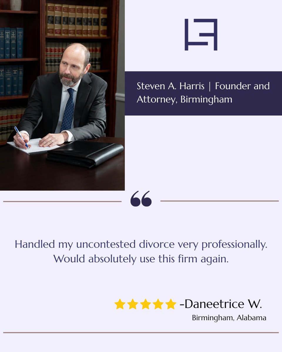 “Handled my uncontested divorce very professionally. Would absolutely use this firm again.” -Daneetrice W.

At the Harris Firm, we’re proud to guide clients through divorce with professionalism and care. 💙 #ClientTestimonial #HarrisFirm