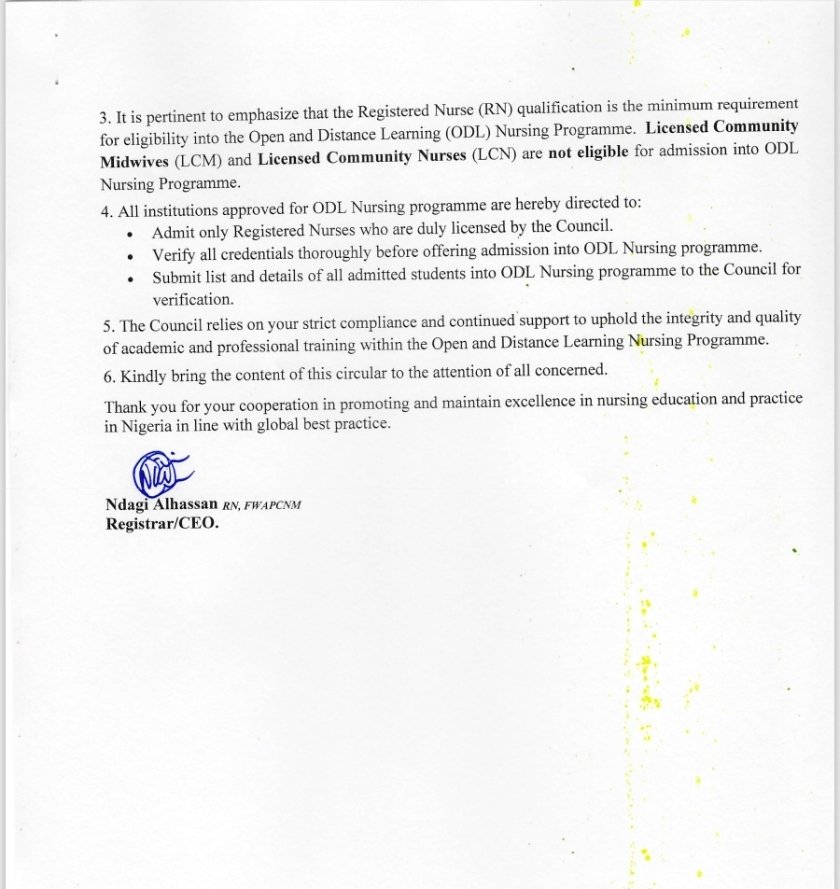 Prohibition of Admission of Licensed Community Midwives and Licensed Community Nurses into the Open and Distance Learning Nursing Programme
