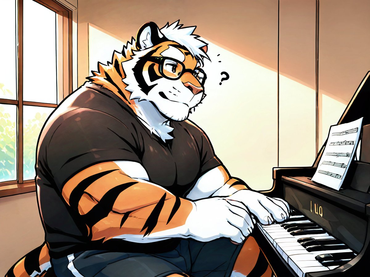 沒學過像樣的樂器，第一次學鋼琴。
讀譜太慢是個問題 www 常常彈到卡住

感謝熊熊的耐心指導 😹

#AIart
#furry #furryartwork