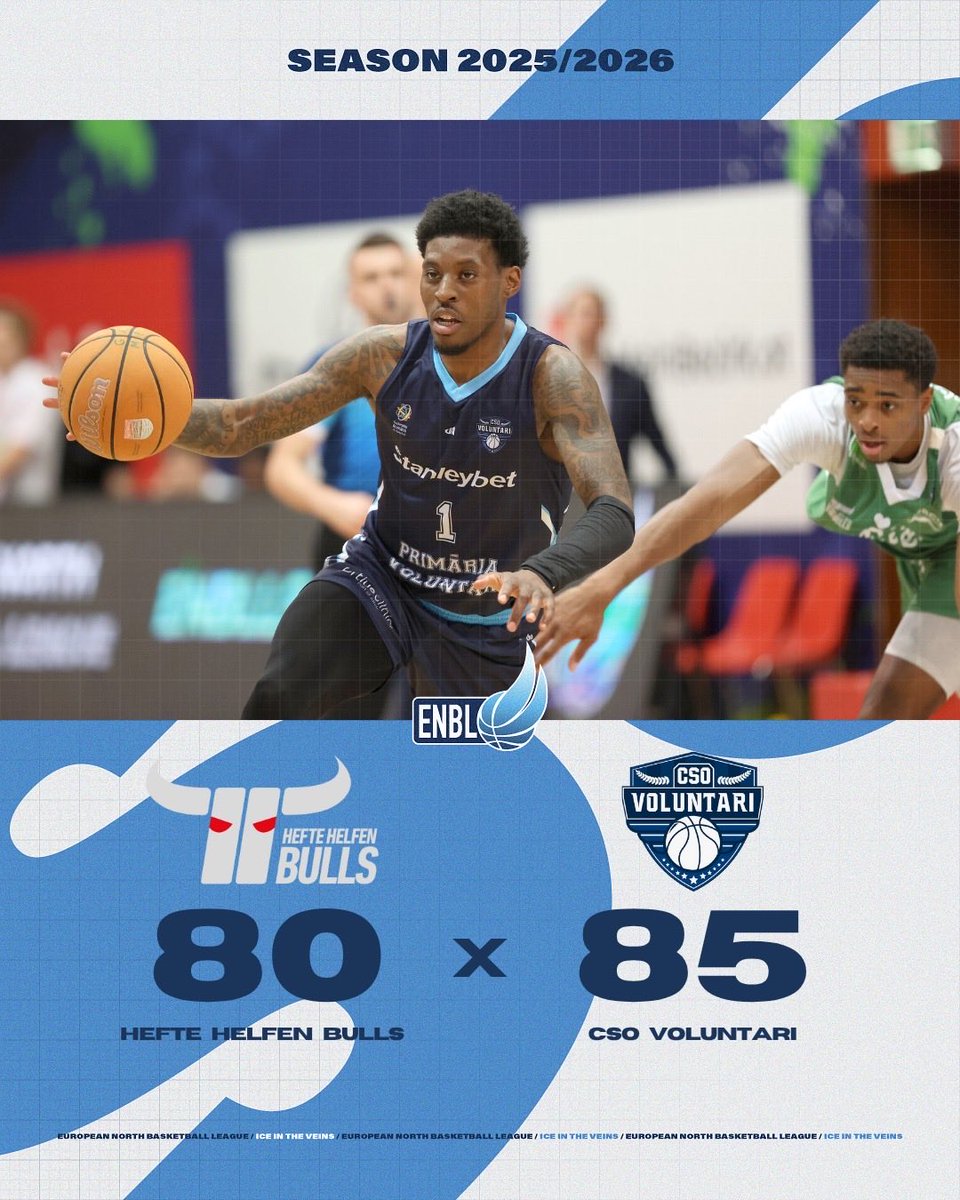 Couldn’t take our eyes off this one! 👀 
but Sadly, the Hefte Helfen Bulls couldn’t defend their home court tonight, as CSO Voluntari leave with a well-earned victory! 💪🔥

What did you think of this matchup? 👀
#ENBL2026 #heftebulls #Voluntari #Basketball #ENBLSeason5 #GameOn
