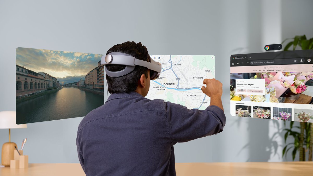 Google's tweet image. Today, Samsung introduced Galaxy XR, the very first device built on @Android XR, our new operating system for next-generation headsets and glasses. With Gemini built in, Galaxy XR lets you do more, including:
• Navigate the interface naturally with your voice, hands and eyes
•…