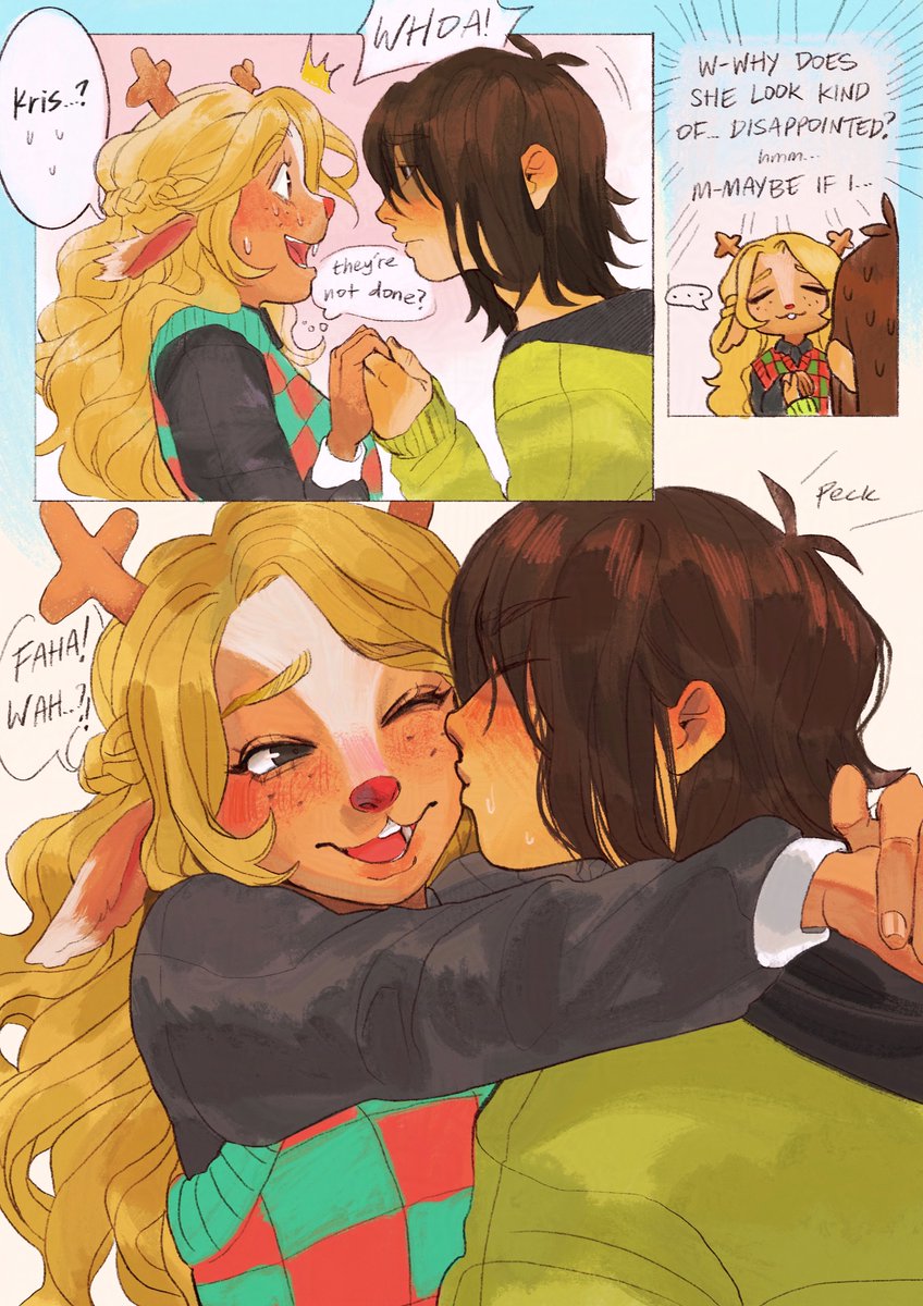 jaggedspine_'s tweet image. 2⃣ Target Reached: Cheek! (Read Right→Left)
For some reason, Noelle looked like she kind of wanted something more...? Maybe a kiss on the cheek is enough! Unless...?