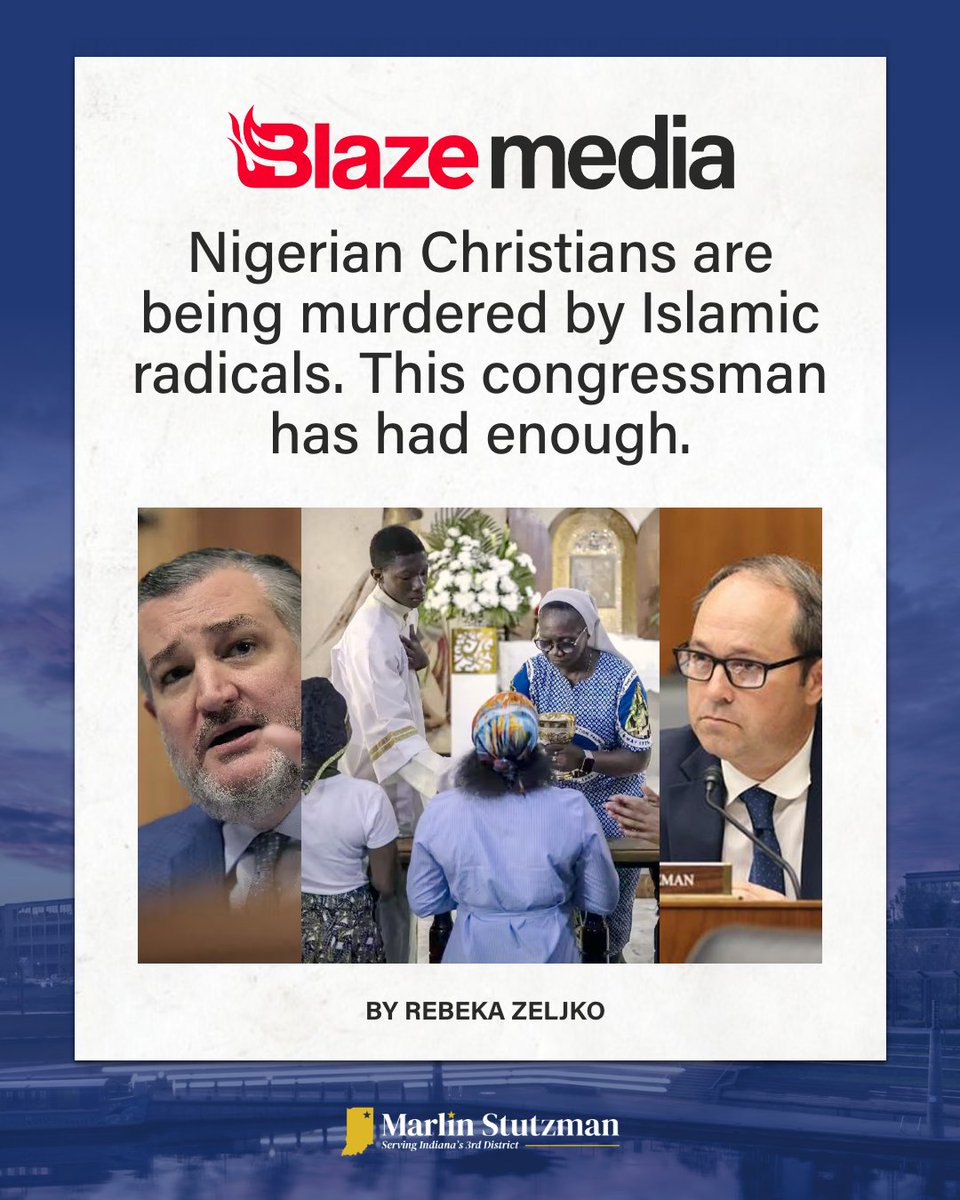Rep. Marlin Stutzman (@repstutzman) on Twitter photo Proud to stand with <a href="/SenTedCruz/">Senator Ted Cruz</a> in defending religious freedom in Nigeria.
Implementing Sharia law and condoning the murder of innocent people is barbaric. We must use the targeted tools we have at our disposal to end it.
READ MORE: Proud to stand with <a href="/SenTedCruz/">Senator Ted Cruz</a> in defending religious freedom in Nigeria.
Implementing Sharia law and condoning the murder of innocent people is barbaric. We must use the targeted tools we have at our disposal to end it.
READ MORE: