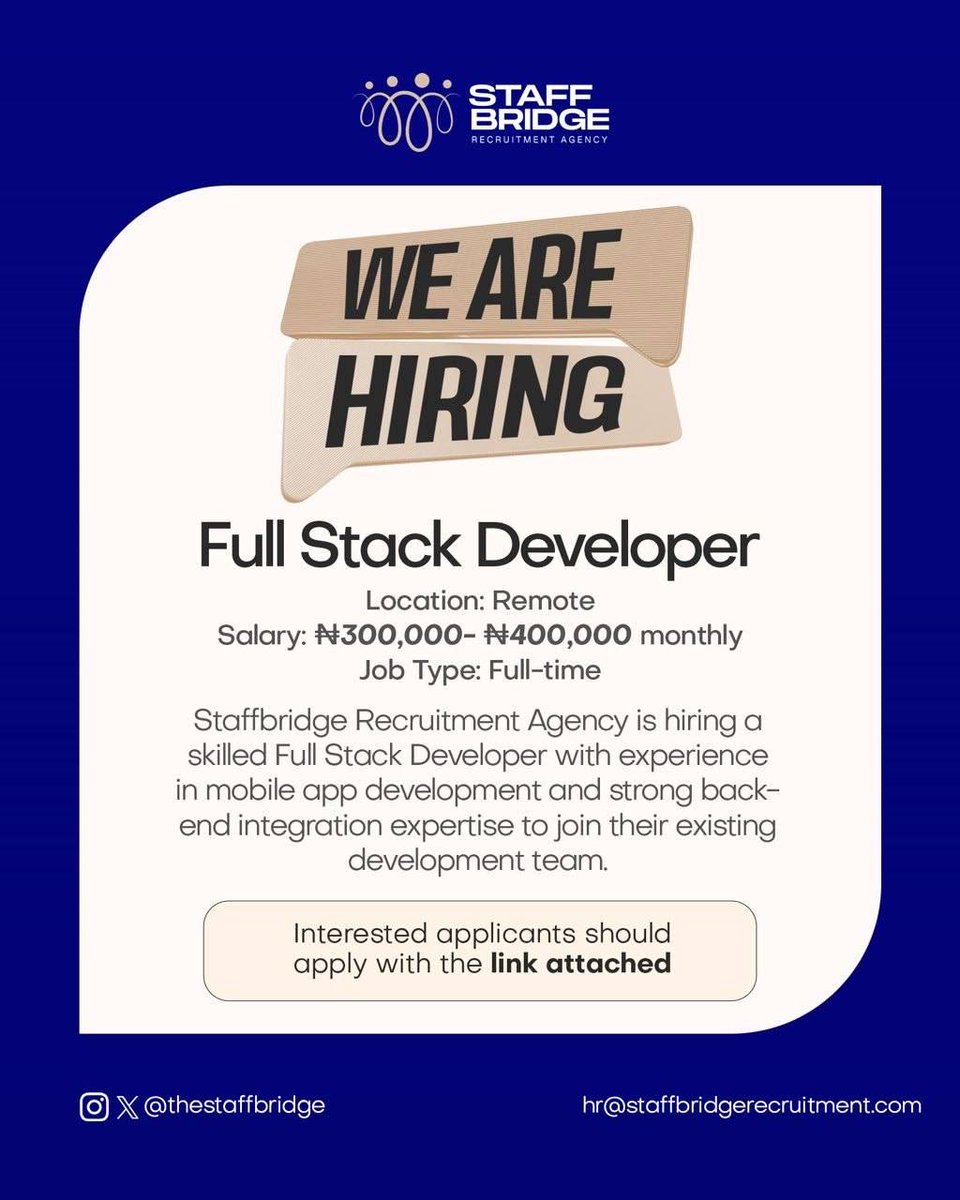 dionfriday_'s tweet image. Remote job 📍📍📍
Full Stack Developer Needed
📍Remote
See flyer for more details
Apply:
lnkd.in/dsmimcRW