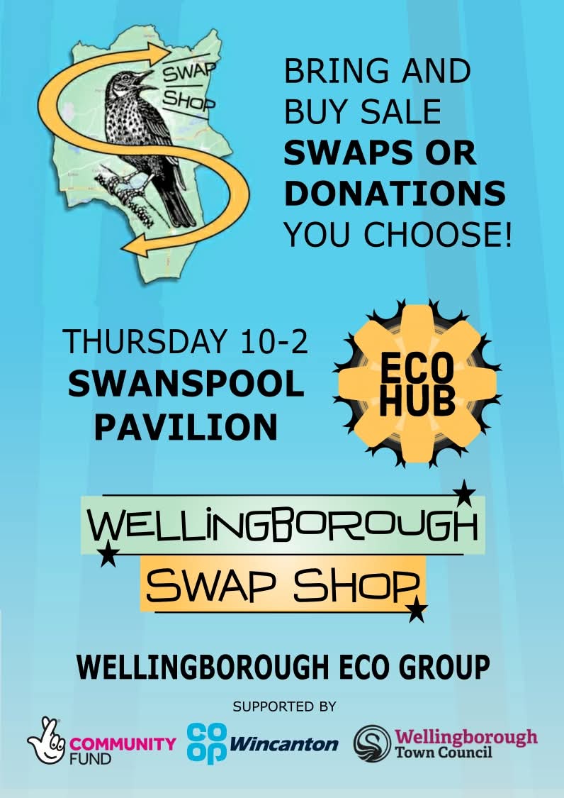 wellyeco's tweet image. Come to SWAP, SUB &amp;amp; SHARE, stay for FUN, FOOD &amp;amp; DRINKS this Thursday!

ECO HUB Swanspool Pavilion, 10-2

🟡 Happy Café
🟢 Food Sharers
🔴 FREE multi-vitamins
🔵 Wellingborough Swap Shop
🟣 School Uniform Bank
⚫️ FREE PAT Tests

wellingboroughecogroup.org.uk/eco/hub/ #swapshop #foodreuse #eco