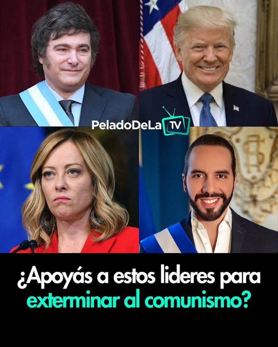 peladodelatv's tweet image. 👊🏻 Dale Like y compartí si estas con estos valientes!
🇺🇸 Donald Trump
🇸🇻 Nayib Bukele
🇦🇷 Javier Milei
🇮🇹 Giorgia Meloni