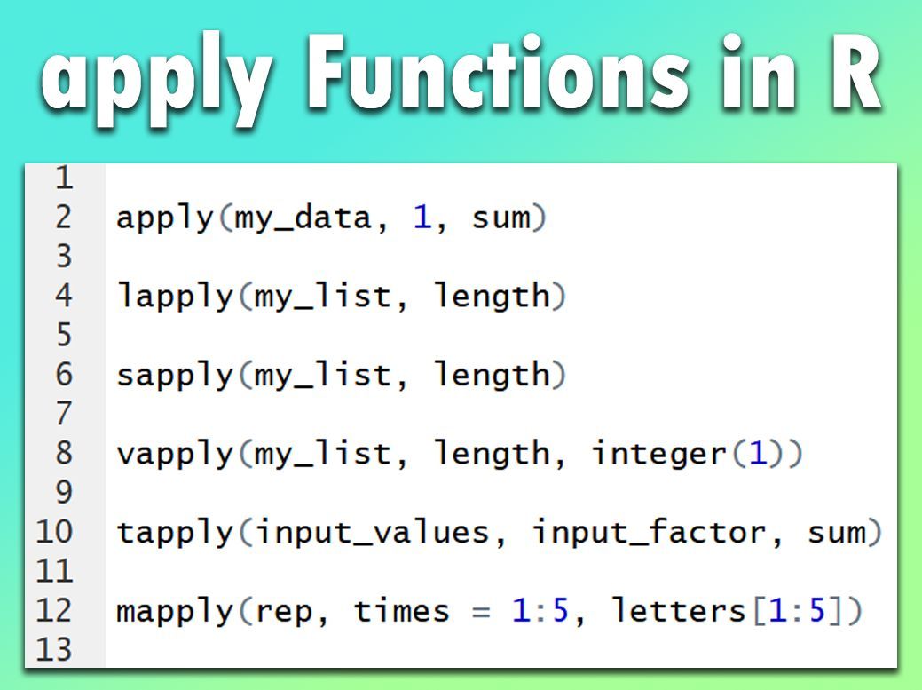 JoachimSchork's tweet image. Writing efficient R code doesn’t have to mean endless for-loops. The apply family of functions lets you write cleaner, faster, and more expressive code by applying operations across data structures in a single line.
Here are some of the most useful ones:
🔹 apply() – apply a…