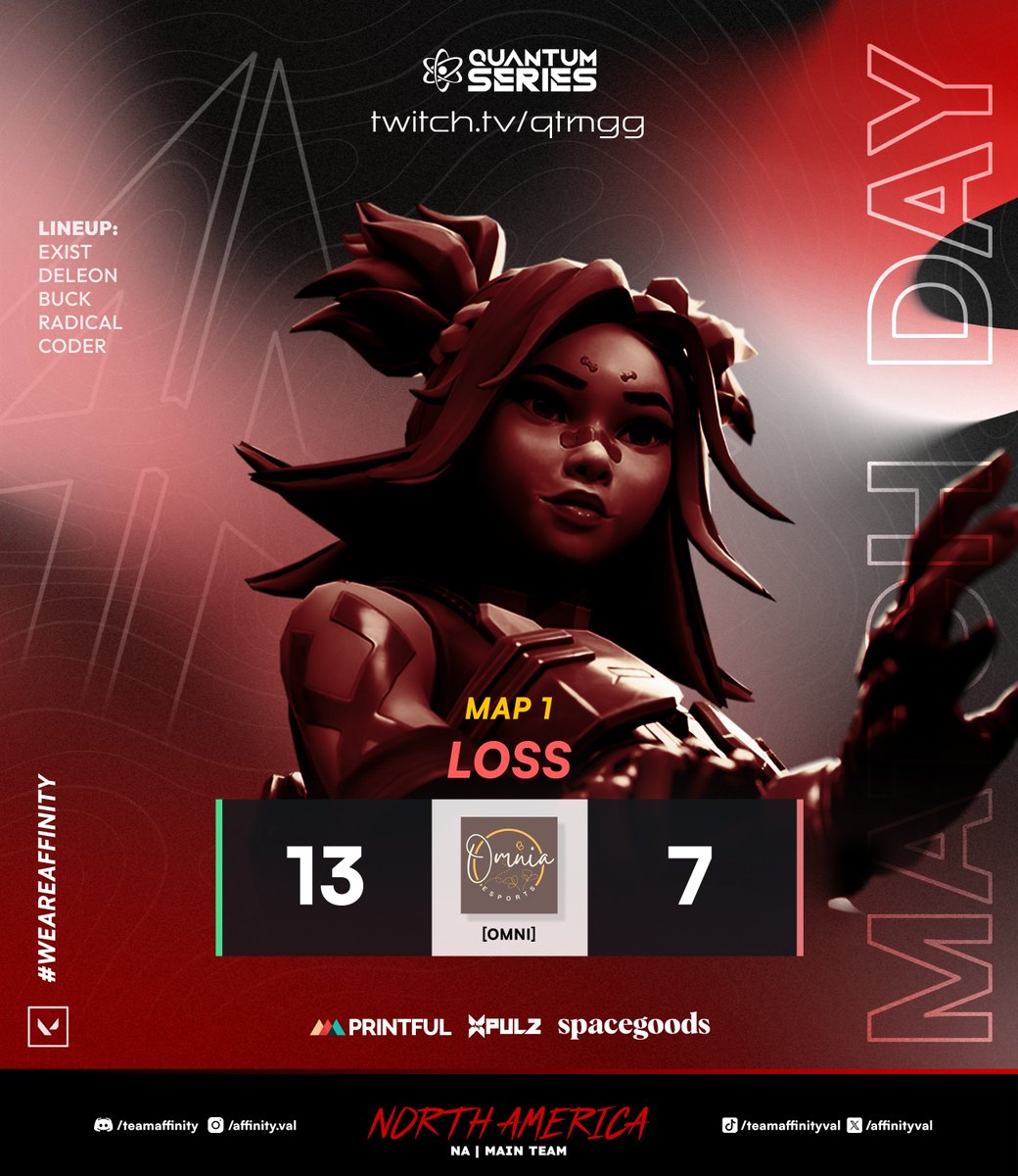 AffinityVAL's tweet image. GGs to @OmniaValorant for taking Map 1 on Pearl at 13 - 7 in the @QTMgg_ Quantum Series.

We're going to Split.

#WeAreAffinity #VALORANT