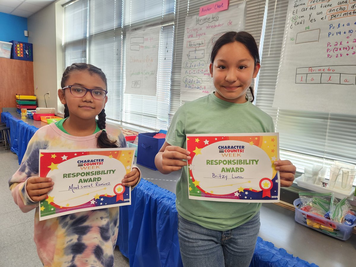Anlyacosta's tweet image. It's Character Counts Week. Today's Responsability Award was for these 4th grade students. @CHARACTERCOUNTS @Almeda_Elem @Ian_Olmstead @RosaCodina43192 @NLPerez3 #CharacterCountsWeek