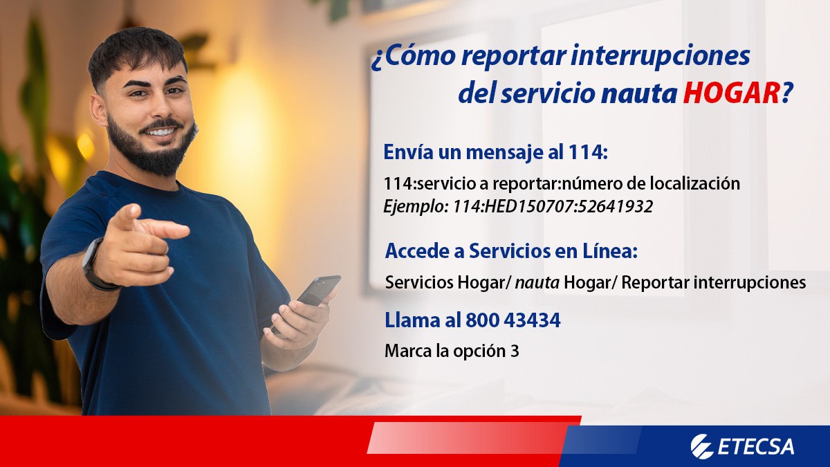 #EtecsaConCuba te informa🤔 ¿Te has dado cuenta de que hay múltiples maneras de reportar problemas con #nautaHogar? 🏠 Te compartimos todas las opciones que puedes utilizar para hacerlo. 📲💬
#EtecsaTeAcompaña