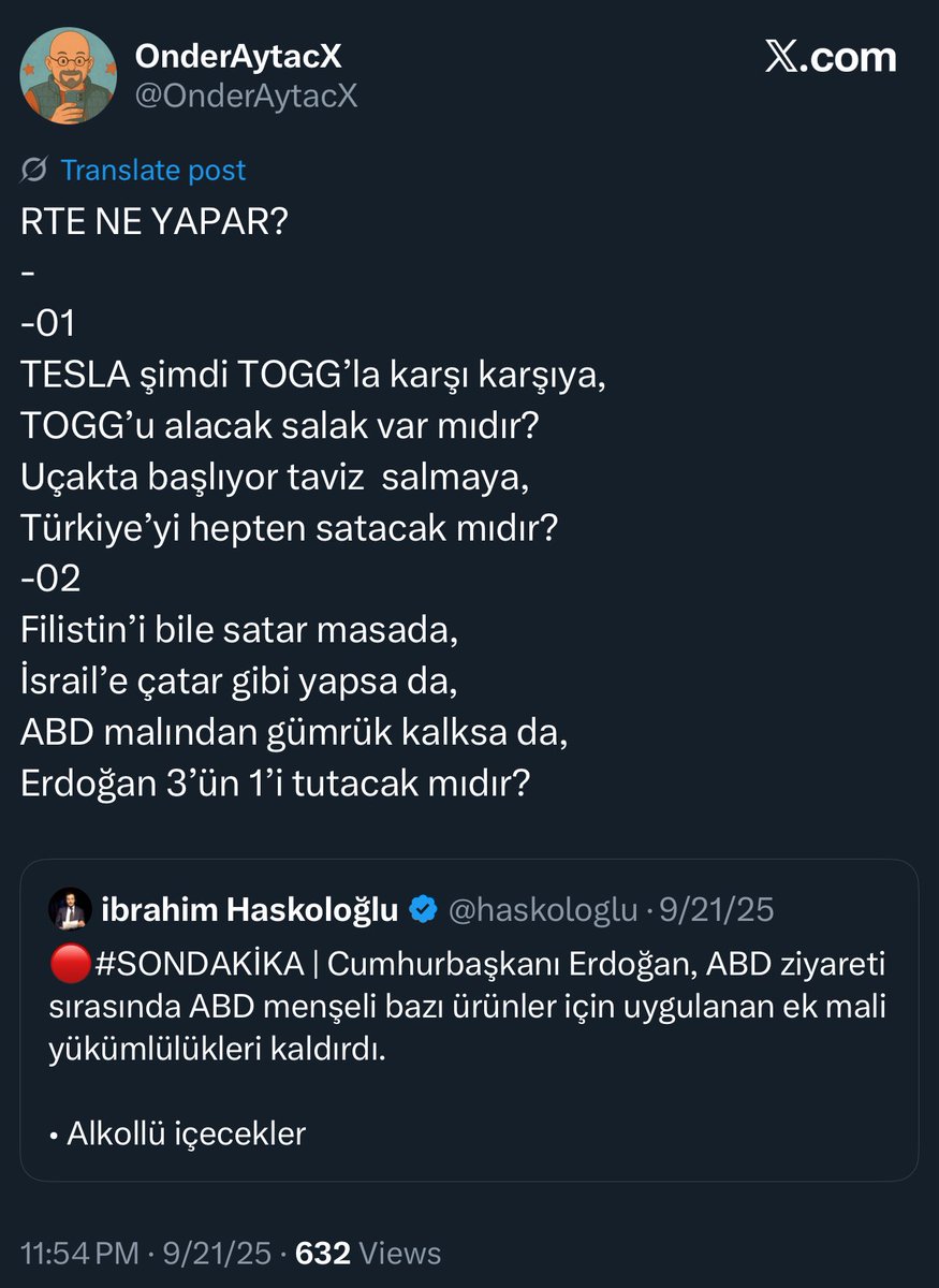 yagizefe's tweet image. Savrulmanın bu kadarı;

21 Eylül 2025

Erdoğan’a; (özür diliyorum) 3 ‘ün 1 ‘ini alır

19 Ekim 2025 

Sayın Cumhurbaşkanım.

Sadece 28 günde bu kadar dönmek kabiliyet ister. 

28 güne ne olabilir kestiremiyorum.
😂😂😂