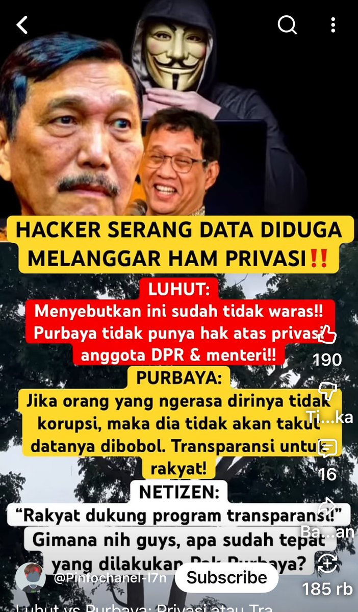 Soal transparasi data ; pasti dukung pendapat Menkeu Purbaya , kalau bersih kenapa takut ,,,