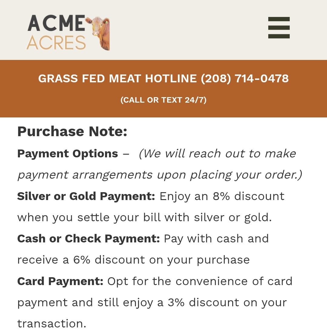 <a href="/S_Mikhailovich/">Simon Mikhailovich</a> Interesting ...independent ranchers are now accepting gold and silver as payments...and you get a discount
