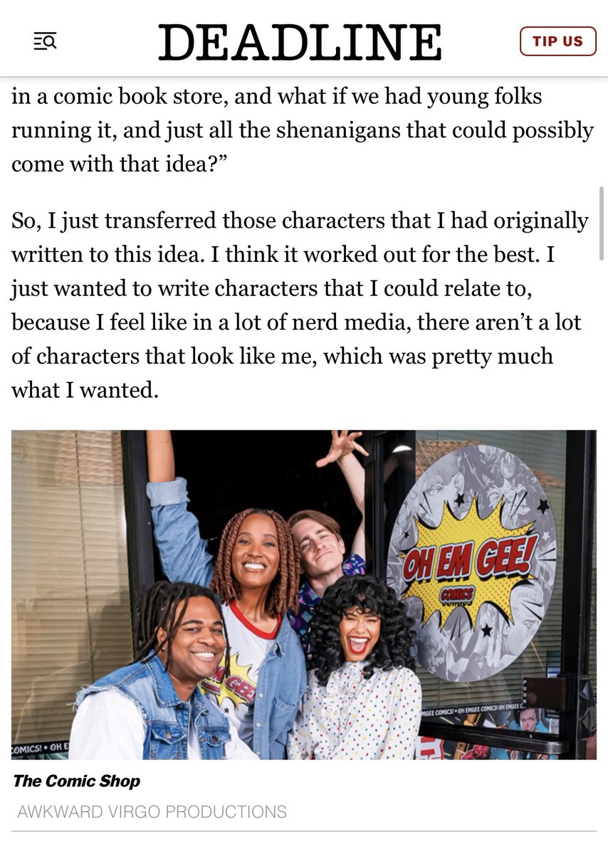 Still can’t believe my lil indie show and indie production company got a Deadline feature 🥹 #TheComicShopSeries