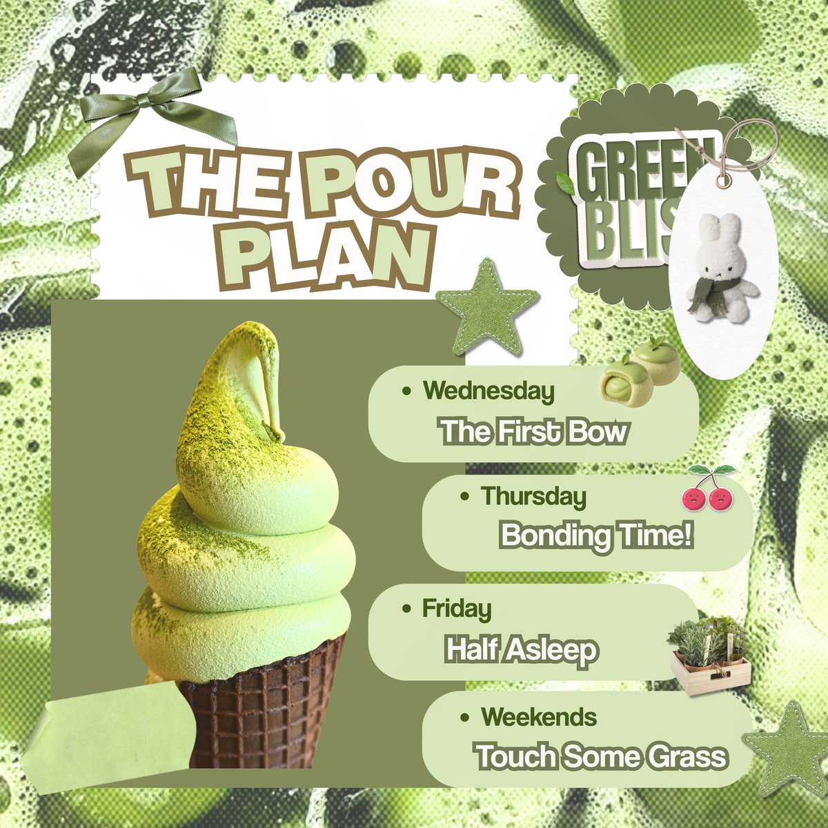 🍵 𝑻𝒉𝒆 𝒇𝒊𝒓𝒔𝒕 𝒑𝒐𝒖𝒓 𝒃𝒆𝒈𝒊𝒏𝒔
The tea is warm, the scent serene — GreenBliss enters its first week of gathering. Each day unfolds like a gentle sip, carrying whispers of harmony &amp; quiet joy. May this week brew connections as soft and steady as the rhythm of a whisk.