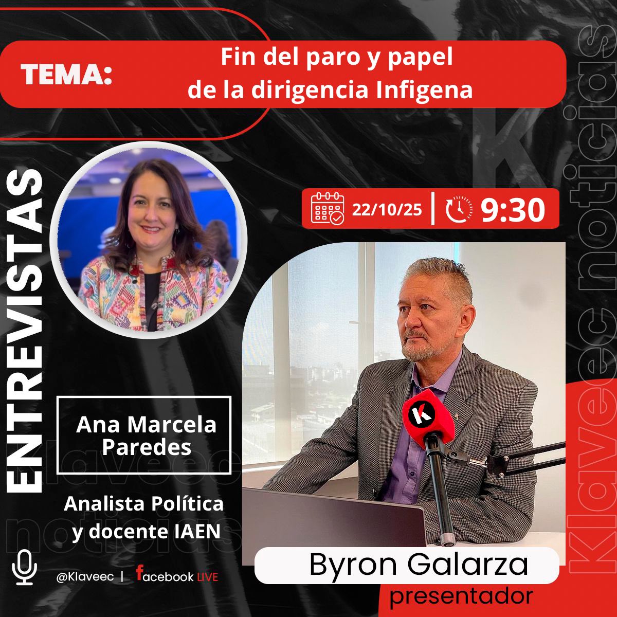 Este jueves 22 de octubre | 9:30 a.m.
🔴 No te pierdas #KlaveNoticias, con un análisis profundo de la situación del país.
💬 Información, contexto y opinión… ¡solo por #klaveEC  <a href="/IAENUniversidad/">IAEN</a>  <a href="/barbadeleche/">Byron Galarza 拜伦·加拉</a>