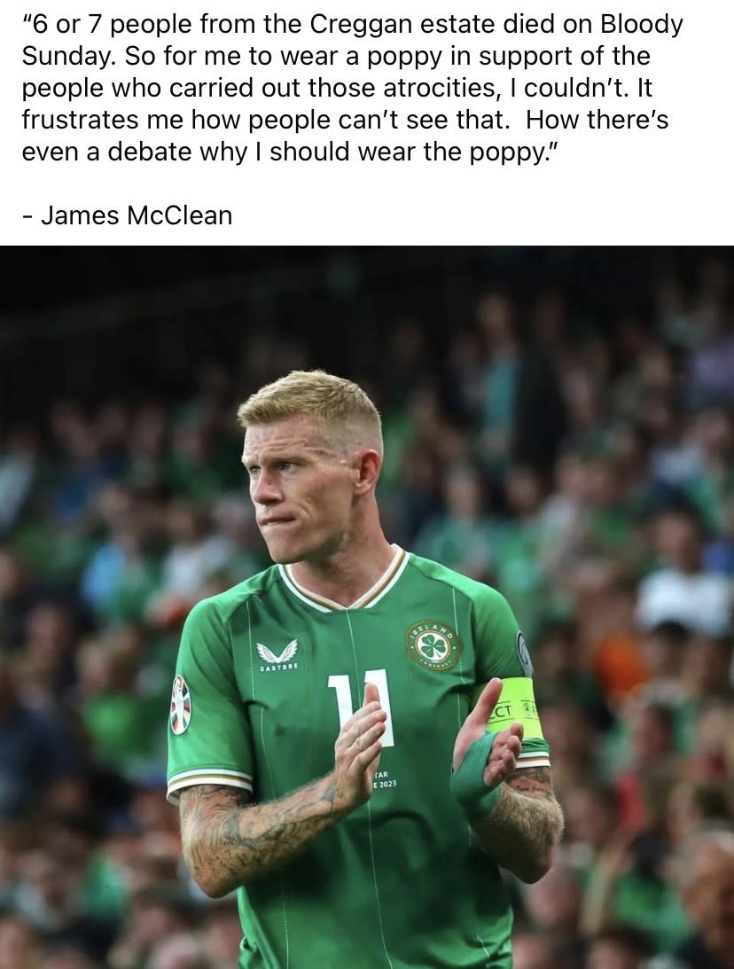 It amazes me that he and others gets criticized for not honoring the British military that raped Ireland for hundreds of years. #jamesmcclean #ireland
