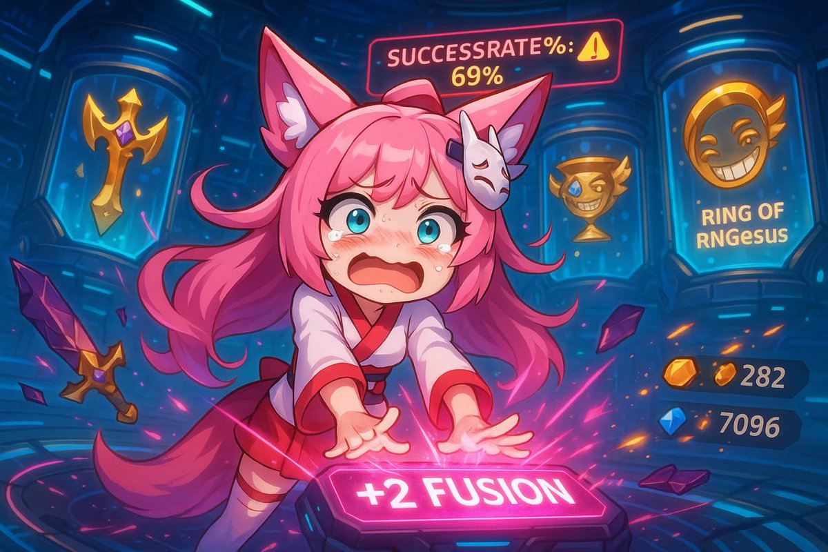 SpekterAgency's tweet image. You’re one fusion away from greatness ⚙️
Vel’s risking it all for that Legendary item upgrade! What legendary piece are you praying for to break the run? 🔥