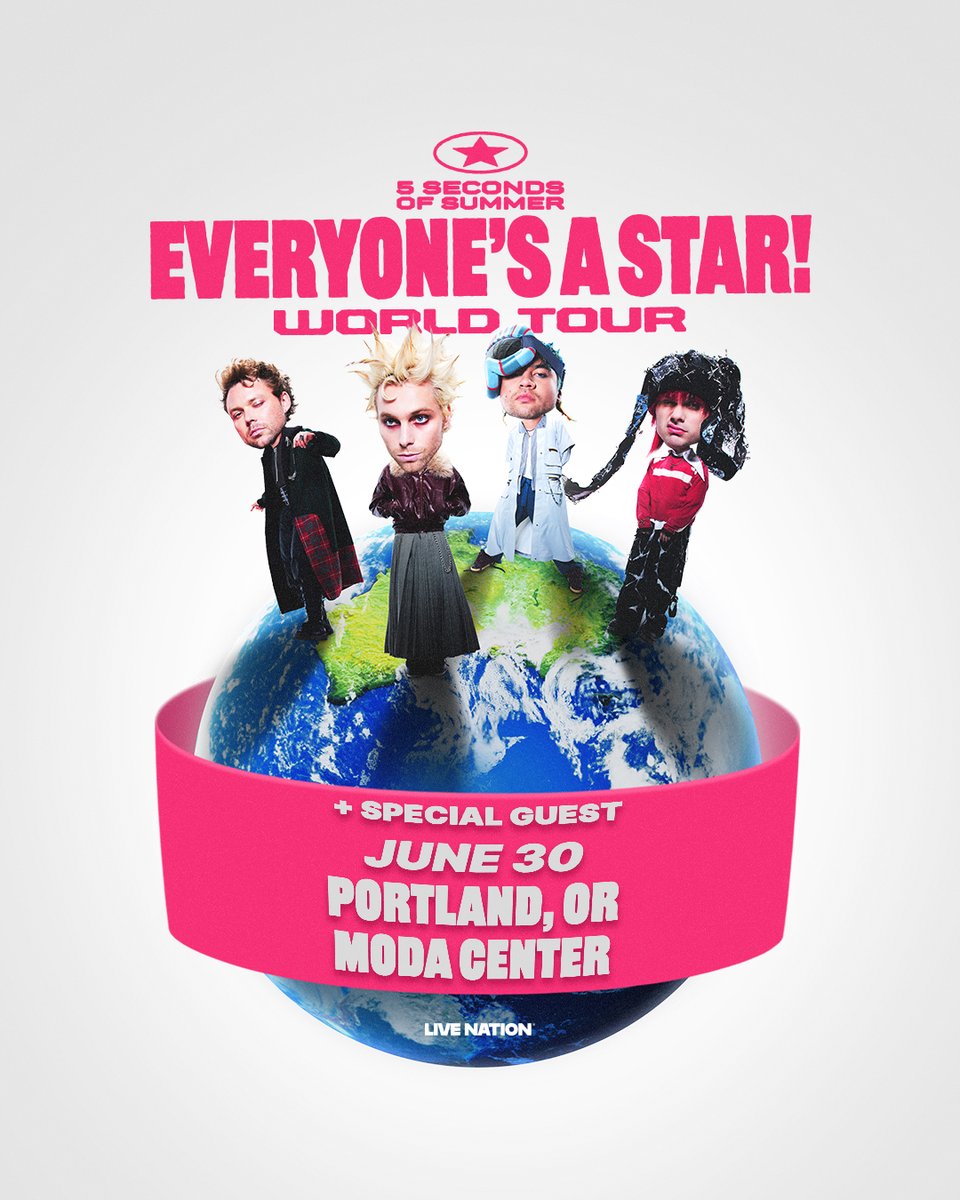 ModaCenter's tweet image. ⭐️JUST ANNOUNCED⭐️ @5SOS // EVERYONE'S A STAR WORLD TOUR // MODA CENTER // TICKETS GO ON SALE 10/30 @ 10 AM