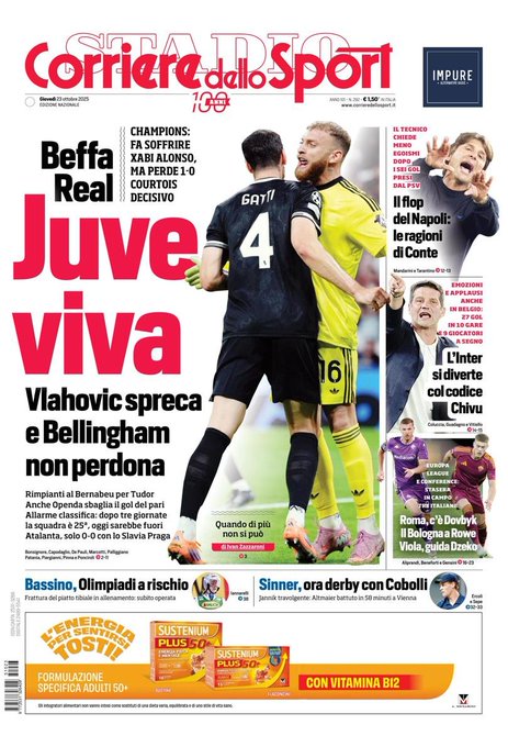 Front Page Corriere dello Sport, Thursday 23 October 2025