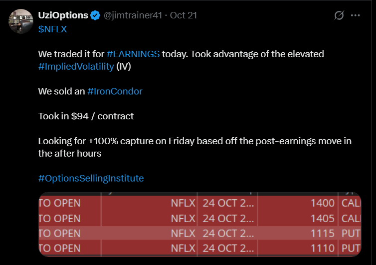 jimtrainer41's tweet image. $NFLX has made a higher  MM #ExpectedMove than was priced into the #Options prior to earnings.

Here is how we're managing the #IronCondor in response:
1) We closed out the #CallCreditSpread for +94% profits by rolling it down and keeping the same #ExpirationCycle

2) We now have
