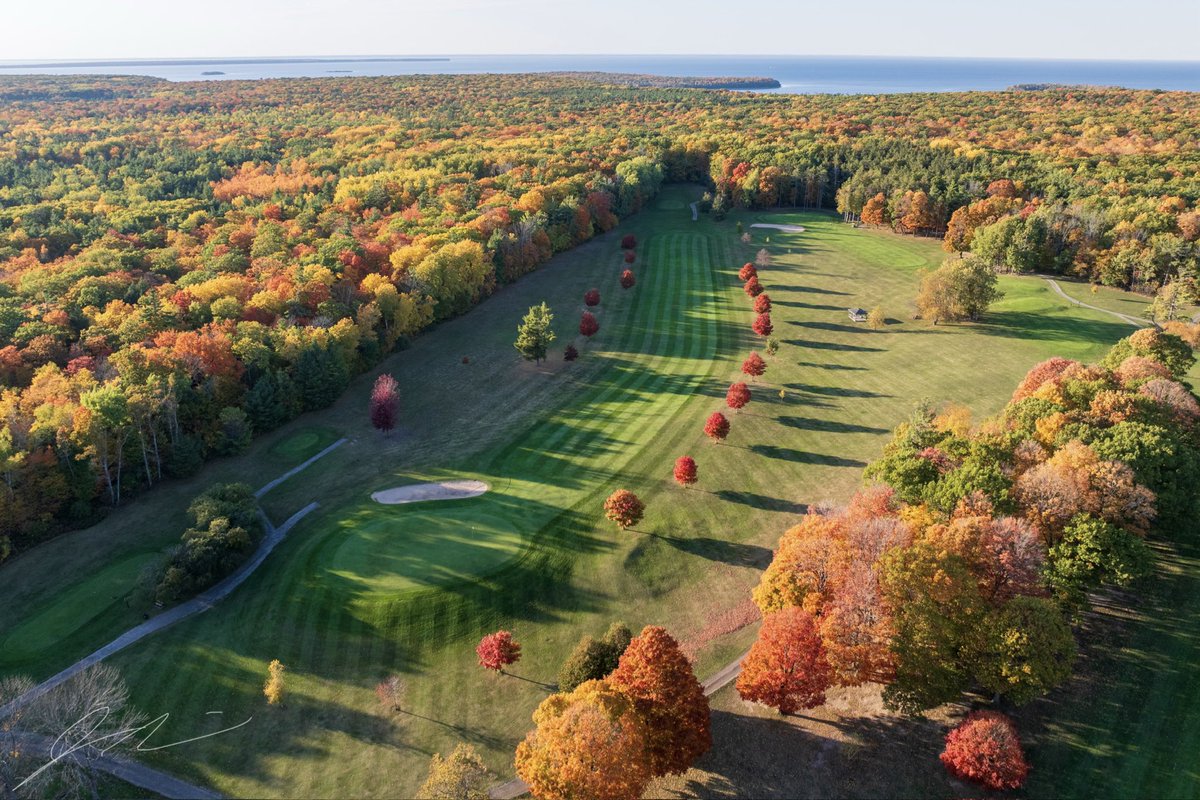 In the “thumb” of Wisconsin is Door County, up there is Peninsula State Park and its golf course that opened in 1921 and overlooks Egg Harbor.  It’s fairly wooded, as you can see, which makes for beautiful fall golf.  I didn’t play last weekend but we certainly got some peak fall