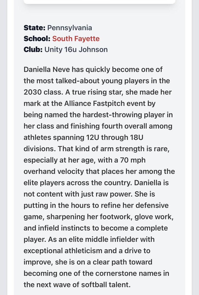 Thank you so much to <a href="/PrepSoftball/">Prep Softball 🥎</a> <a href="/KaylaLombardo11/">Kayla Lombardo</a> <a href="/CaylanA_Elliott/">Caylan Arnold Elliott</a> for the wonderful story and headshot! I work so hard and love this game so much. It’s a blessing to be able to play with my girls on <a href="/UnityAttard/">Unity 16U Attard/Johnson</a> /Johnson! 

<a href="/CoachNealPT/">Bryce Neal</a> <a href="/BethTorina/">Beth Torina</a> <a href="/UnityCoachJosh/">Josh Johnson</a>