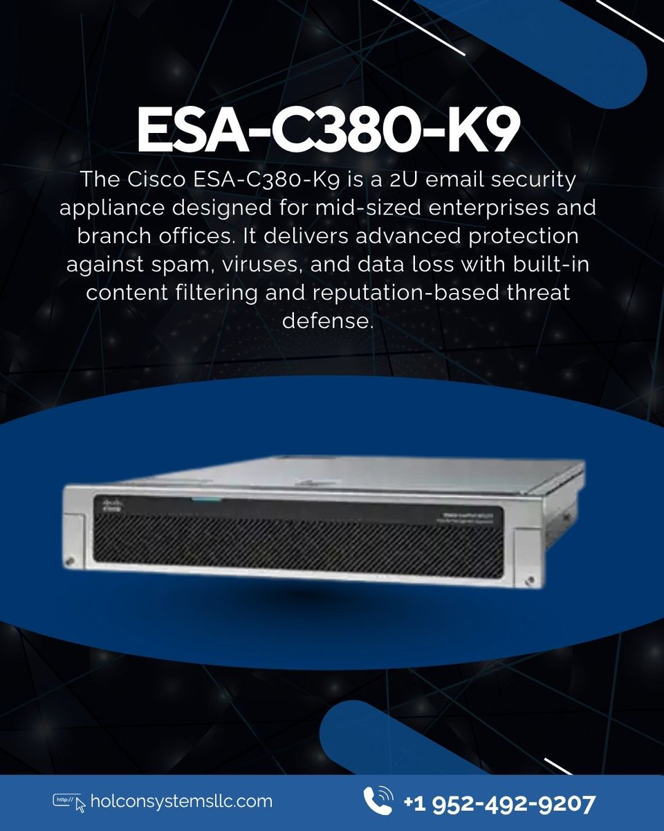 exciscokit's tweet image. Protect your business email effortlessly with the Cisco ESA-C380-Kg, a powerful 2U email security appliance built for mid-sized enterprises and branch offices. 🚀 
#holconsystems #networkingsolutions #ithardware #networkefficiency  #businessconnectivity