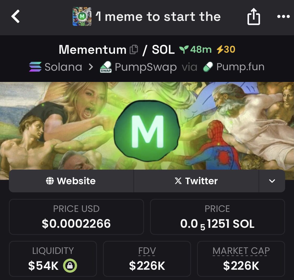 MoonCaIIs's tweet photo. 4x plus secured on #MEMENTUM 💎
from $51k to $226k MCAP 📊 — profits stay consistent 🚀
Private TG = daily alpha, daily wins 🔒
#Solana #Memecoins #AlphaDegen #AltcoinGems https://t.co/HYPhQBIlNT
